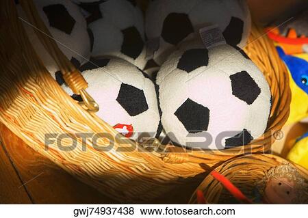 Close-up of soccer balls in a basket View Large Photo Image Stock Photo - Close-up of soccer balls in a basket. Fotosearch