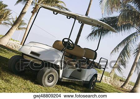 Picture - Golf cart on a golf course. Fotosearch