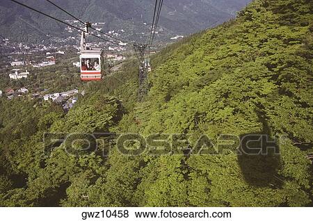 High angle view of a cable car, Hakone, Kanagawa Prefecture, Japan View Large Photo Image Stock Photo - High angle view of a cable car, Hakone, Kanagawa Prefecture, Japan. Fotosearch