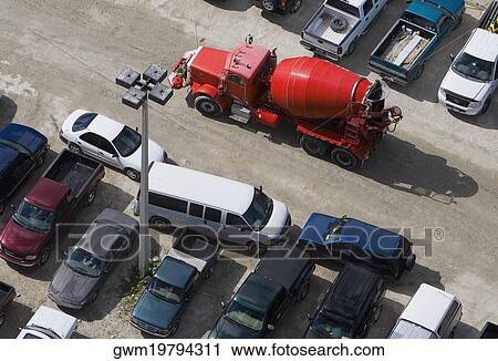 High angle view of a cement truck View Large Photo Image Stock Image - High angle view of a cement truck. Fotosearch