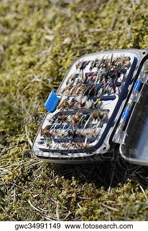 High angle view of a fly fishing box View Large Photo Image Stock Photo - High angle view of a fly fishing box. Fotosearch