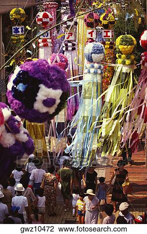 High angle view of a group of people in a traditional festival, Tanabata Festival, Sendai, Miyagi Prefecture, Japan View Large Photo Image Stock Image - High angle view of a group of people in a traditional festival, Tanabata Festival, Sendai, Miyagi Prefecture, Japan. Fotosearch