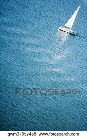 High angle view of a yacht in the sea View Large Photo Image Stock Photo - High angle view of a yacht in the sea. Fotosearch