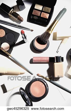 High angle view of cosmetics View Large Photo Image Stock Photography - High angle view of cosmetics. Fotosearch