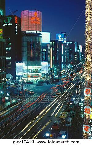 High angle view of traffic on the road, Ginza, Tokyo Prefecture, Japan View Large Photo Image Stock Photo - High angle view of traffic on the road, Ginza, Tokyo Prefecture, Japan. Fotosearch