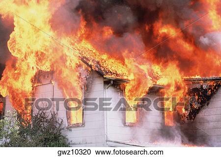 Stock Image - House on fire, Montgomery County, Maryland. Fotosearch