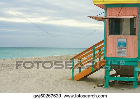 Lifeguard hut on the beach View Large Photo Image Stock Photo - Lifeguard hut on the beach. Fotosearch
