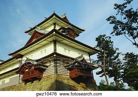 Stock Photograph - Low angle view of a castle, Kanazawa Castle, Kanazawa, Ishikawa Prefecture, Japan. Fotosearch