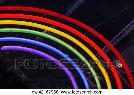 Stock Photo - Low angle view of a neon light. Fotosearch
