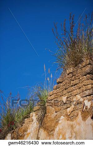 Stock Image - Low angle view of an old brick wall. Fotosearch