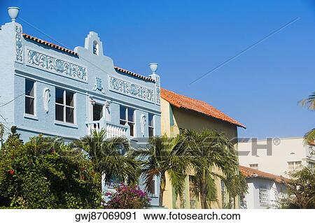 Low angle view of palm trees in front of a building, Miami, Florida, USA View Large Photo Image Stock Image - Low angle view of palm trees in front of a building, Miami, Florida, USA. Fotosearch