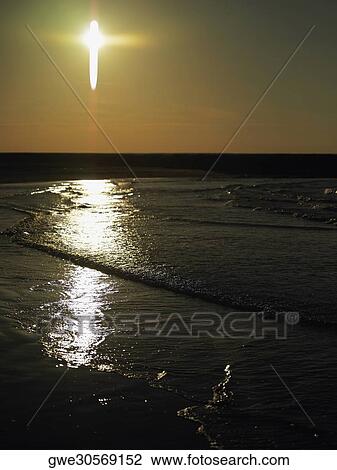 Stock Image - Panoramic view of the sea at dusk, Cartagena, Colombia. Fotosearch