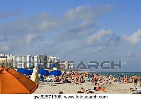 Tourists on the beach, Miami Beach, Florida, USA View Large Photo Image Stock Photo - Tourists on the beach, Miami Beach, Florida, USA. Fotosearch