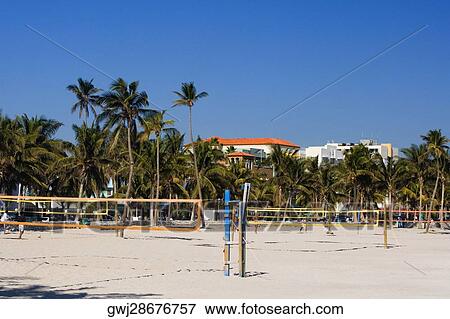 Volleyball nets on the beach, Miami Beach, Florida, USA View Large Photo Image Stock Photo - Volleyball nets on the beach, Miami Beach, Florida, USA. Fotosearch