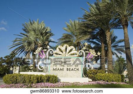 Welcome signboard in a garden, Miami Beach, Florida, USA View Large Photo Image Stock Image - Welcome signboard in a garden, Miami Beach, Florida, USA. Fotosearch
