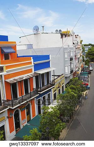 Buildings along a road, Old San Juan, San Juan, Puerto Rico View Large Photo Image Stock Photo - Buildings along a road, Old San Juan, San Juan, Puerto Rico. Fotosearch