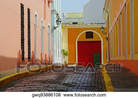 Buildings along a street, Old San Juan, San Juan, Puerto Rico View Large Photo Image Stock Photo - Buildings along a street, Old San Juan, San Juan, Puerto Rico. Fotosearch