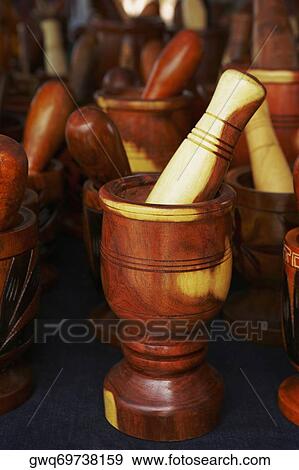 Stock Photo - Close-up of mortars and pestles. Fotosearch