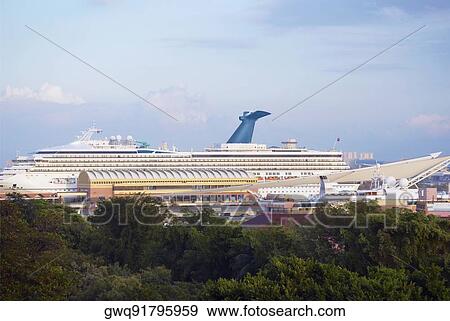 Stock Photo - Cruise ship at a port. Fotosearch