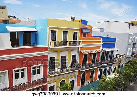 High angle view of buildings along a road, Old San Juan, San Juan, Puerto Rico View Large Photo Image Stock Image - High angle view of buildings along a road, Old San Juan, San Juan, Puerto Rico. Fotosearch