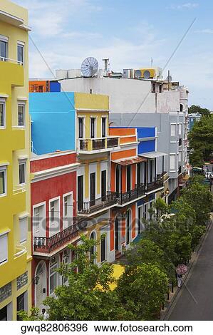 High angle view of buildings along a road, Old San Juan, San Juan, Puerto Rico View Large Photo Image Stock Photograph - High angle view of buildings along a road, Old San Juan, San Juan, Puerto Rico. Fotosearch