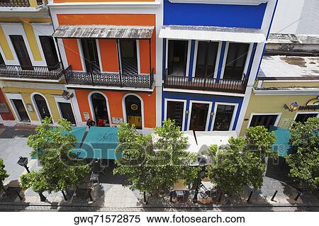 High angle view of sidewalk cafes along a road, Old San Juan, San Juan, Puerto Rico View Large Photo Image Stock Photography - High angle view of sidewalk cafes along a road, Old San Juan, San Juan, Puerto Rico. Fotosearch