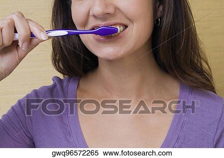 Mid section view of a mid adult woman brushing her teeth View Large Photo Image Stock Photography - Mid section view of a mid adult woman brushing her teeth. Fotosearch