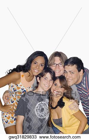 Portrait of a group of friends smiling View Large Photo Image Stock Image - Portrait of a group of friends smiling. Fotosearch
