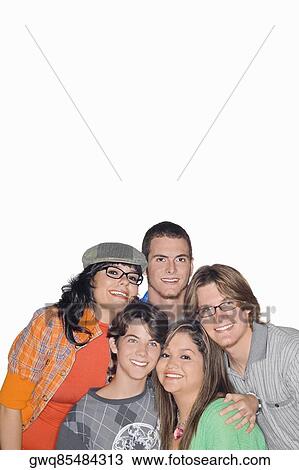 Portrait of a group of friends smiling View Large Photo Image Stock Image - Portrait of a group of friends smiling. Fotosearch