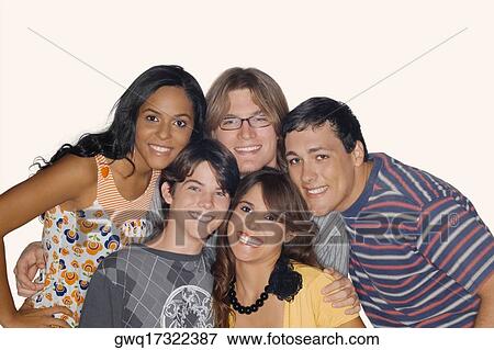 Portrait of a group of friends smiling View Large Photo Image Stock Photo - Portrait of a group of friends smiling. Fotosearch