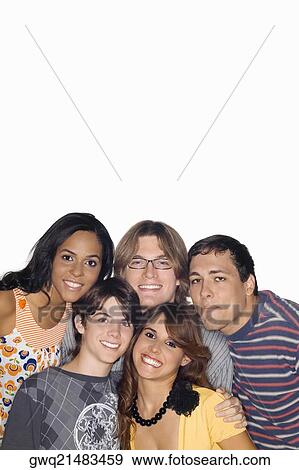 Portrait of a group of friends smiling View Large Photo Image Stock Photo - Portrait of a group of friends smiling. Fotosearch