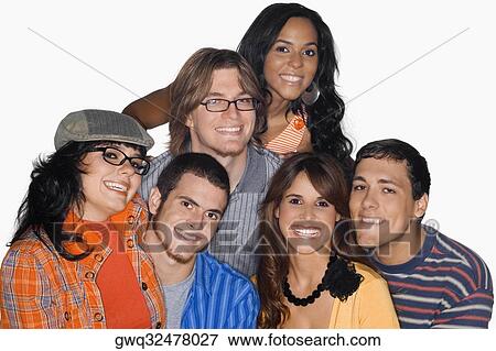 Stock Photo - Portrait of a group of friends smiling. Fotosearch