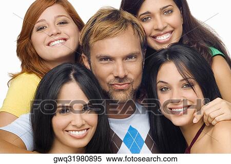 Portrait of a mid adult man posing with four young women View Large Photo Image Stock Photography - Portrait of a mid adult man posing with four young women. Fotosearch