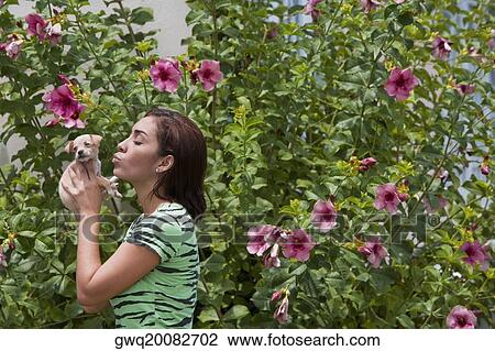 Side profile of a young woman playing with a puppy View Large Photo Image Stock Image - Side profile of a young woman playing with a puppy. Fotosearch