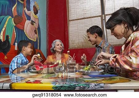 Three generation family taking food in a restaurant View Large Photo Image Picture - Three generation family taking food in a restaurant. Fotosearch