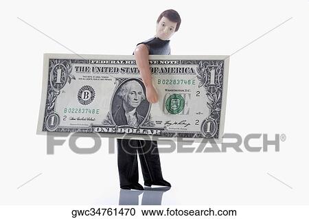 Stock Image - Close-up of a figurine carrying one US paper currency. Fotosearch