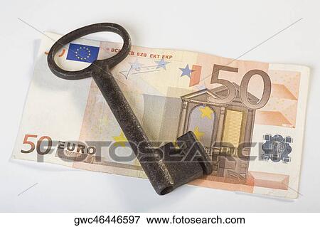 Close-up of a key on a fifty euro banknote View Large Photo Image Stock Photo - Close-up of a key on a fifty euro banknote. Fotosearch