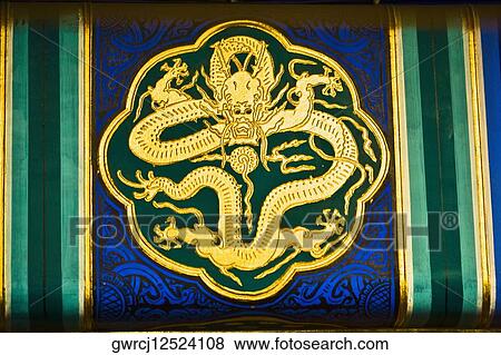 Stock Photo - Close-up of a painting, Tower of Buddha Fragrance, Summer Palace, Beijing, China. Fotosearch
