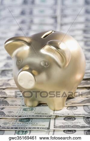 Close-up of a piggy bank on US paper currency View Large Photo Image Stock Image - Close-up of a piggy bank on US paper currency. Fotosearch