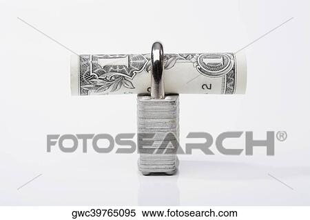 Close-up of a rolled bank note with a padlock View Large Photo Image Stock Photography - Close-up of a rolled bank note with a padlock. Fotosearch