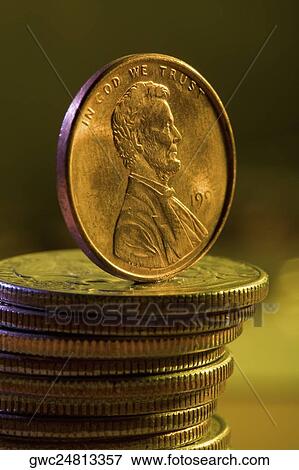 Stock Photo - Close-up of a stack of coins. Fotosearch