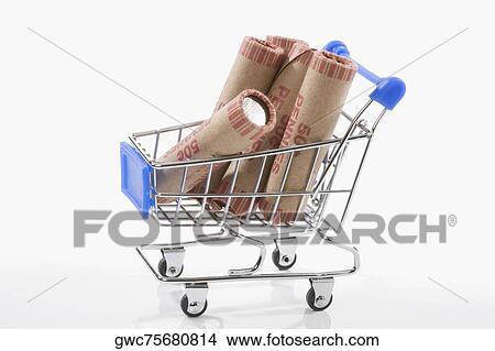 Close-up of coin wrappers in a shopping cart View Large Photo Image Picture - Close-up of coin wrappers in a shopping cart. Fotosearch