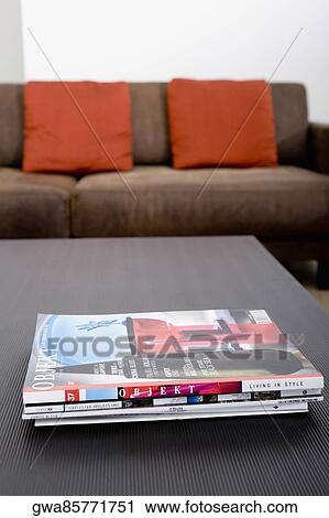 Stock Image - Close-up of magazines on a table. Fotosearch