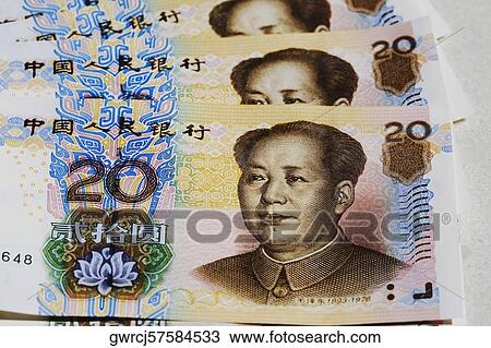 Stock Image - Close-up of twenty Yuan notes. Fotosearch