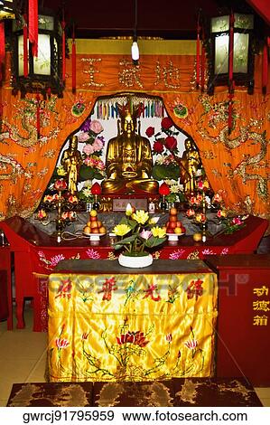 Interiors of a temple, Zhanshan Temple, Qingdao, Shandong Province, China View Large Photo Image Stock Photo - Interiors of a temple, Zhanshan Temple, Qingdao, Shandong Province, China. Fotosearch