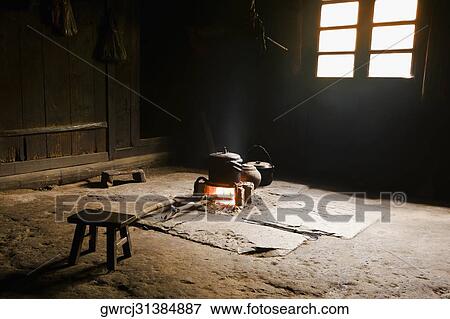 Interiors of a traditional kitchen, Jinkeng Terraced Field, Guangxi Province, China View Large Photo Image Stock Photo - Interiors of a traditional kitchen, Jinkeng Terraced Field, Guangxi Province, China. Fotosearch