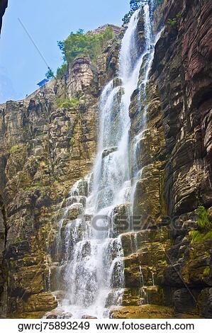 Stock Photo - Low angle view of a waterfall, Mt Yuntai, Jiaozuo, Henan Province, China. Fotosearch