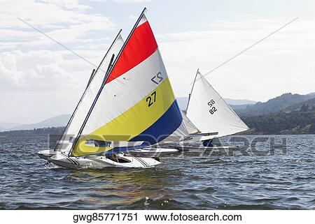 Stock Image - Sailboats in a race. Fotosearch