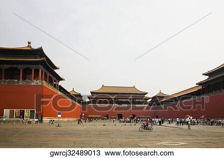 Tourists in front of buildings, Duan Gate, Forbidden City, Beijing, China View Large Photo Image Stock Image - Tourists in front of buildings, Duan Gate, Forbidden City, Beijing, China. Fotosearch