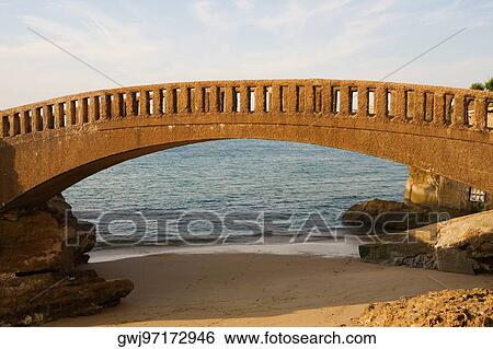 Stock Photograph - Arch bridge on the beach, Le Basta, Biarritz, France. Fotosearch